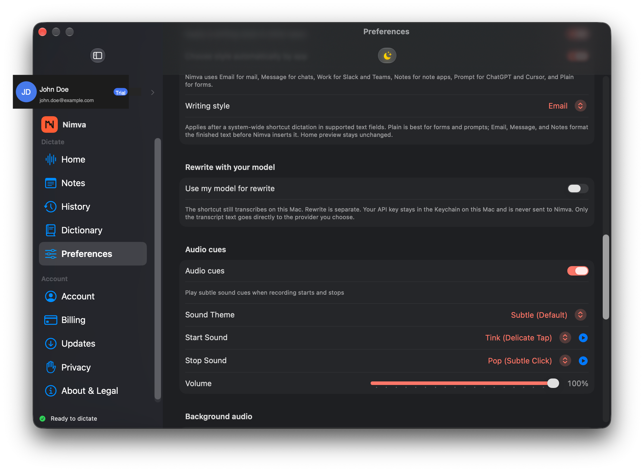 Nimva Preferences rewrite with your model toggled off by default
